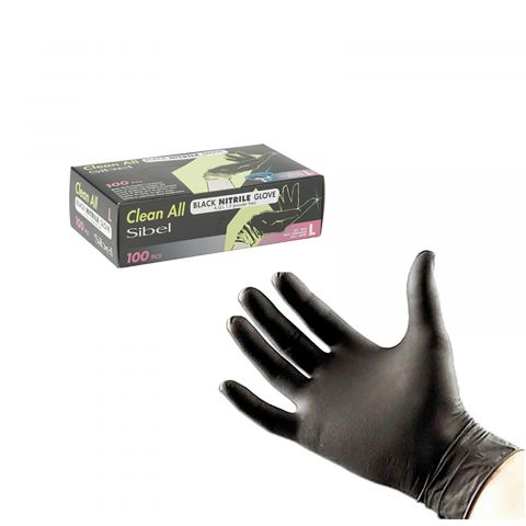 Sibel - Nitrile Disposable Gloves - Black - Powder Free - Size L - 100 Pieces