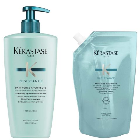 Kérastase - Résistance Bain Force Architecte Shampoo 500 ml + Refill Shampoo 500 ml -. Kit