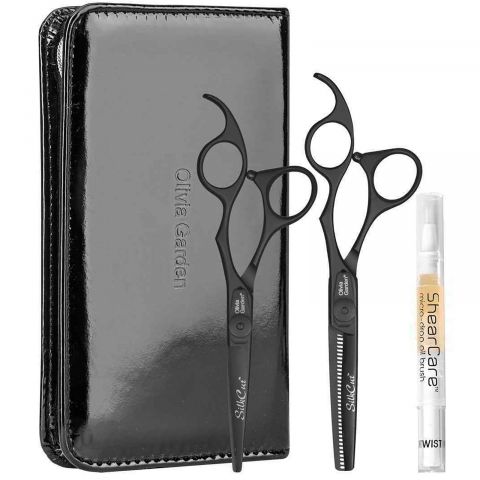 Olivia Garden - SilkCut - Matt Black Edition - Hairdressing Scissors Set