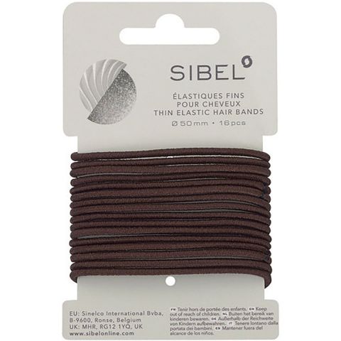 Sibel - Thin Elastic Hair Bands - Brown - 16 Pieces